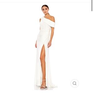 Mac Duggal Off-the-Shoulder Slit White Gown